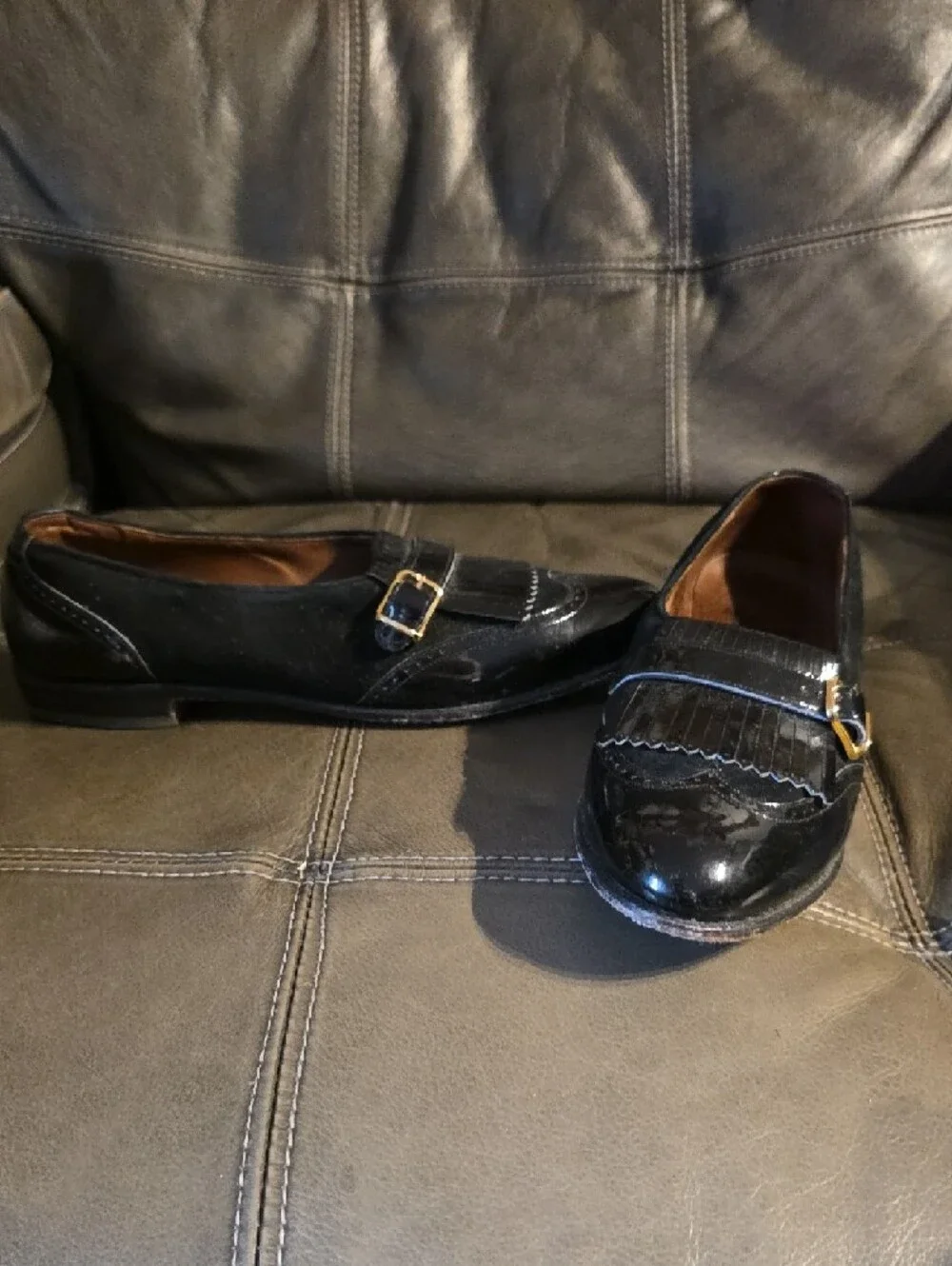 Allen Edmonds Black Patent Leather Kiltie Loafer with Buckle